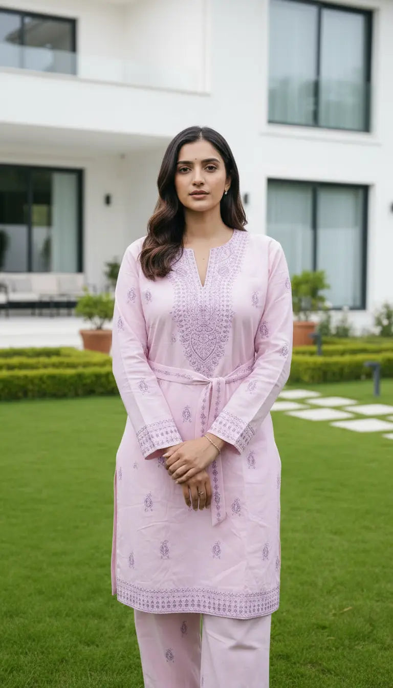 Riya Kurta Set | Pink Embroidered Kurta with Pants