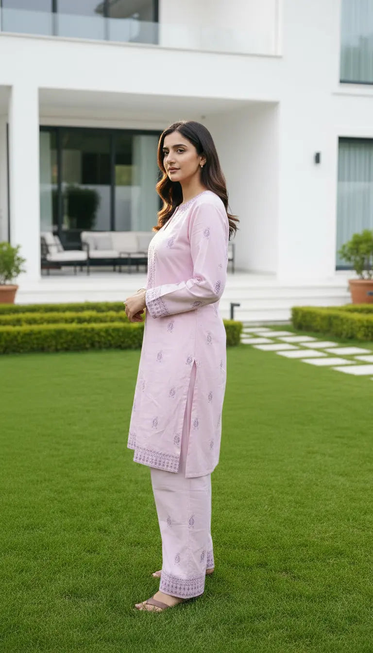 Riya Kurta Set | Pink Embroidered Kurta with Pants