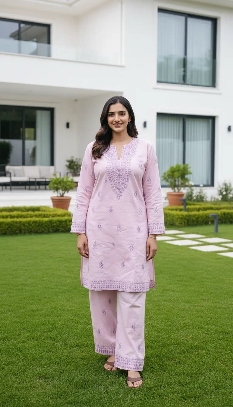 Riya Kurta Set | Pink Embroidered Kurta with Pants