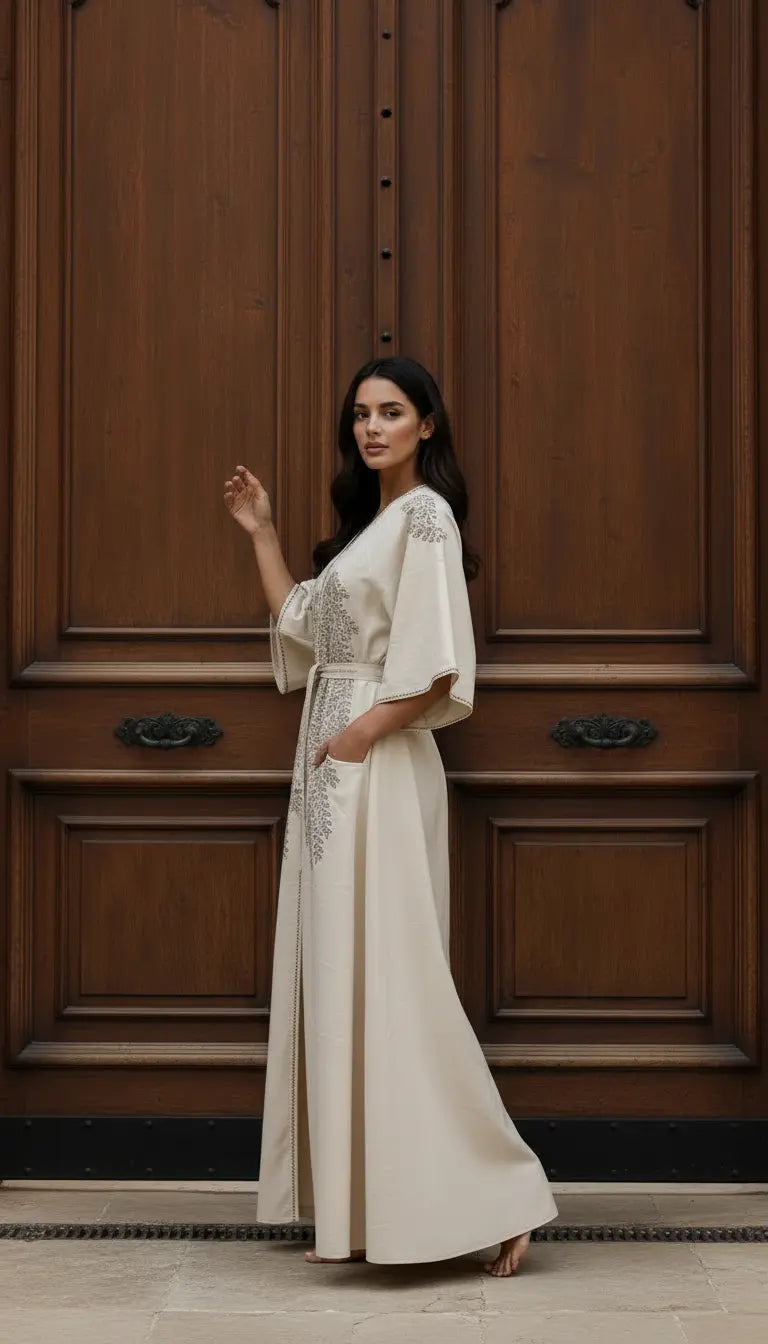Samira Abaya | Warm Caramel Embroidered Modest Abaya