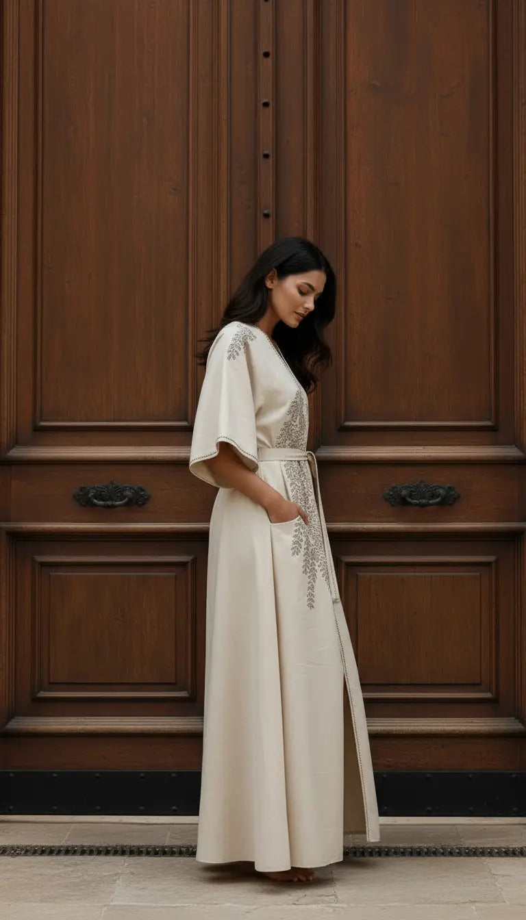 Samira Abaya | Warm Caramel Embroidered Modest Abaya