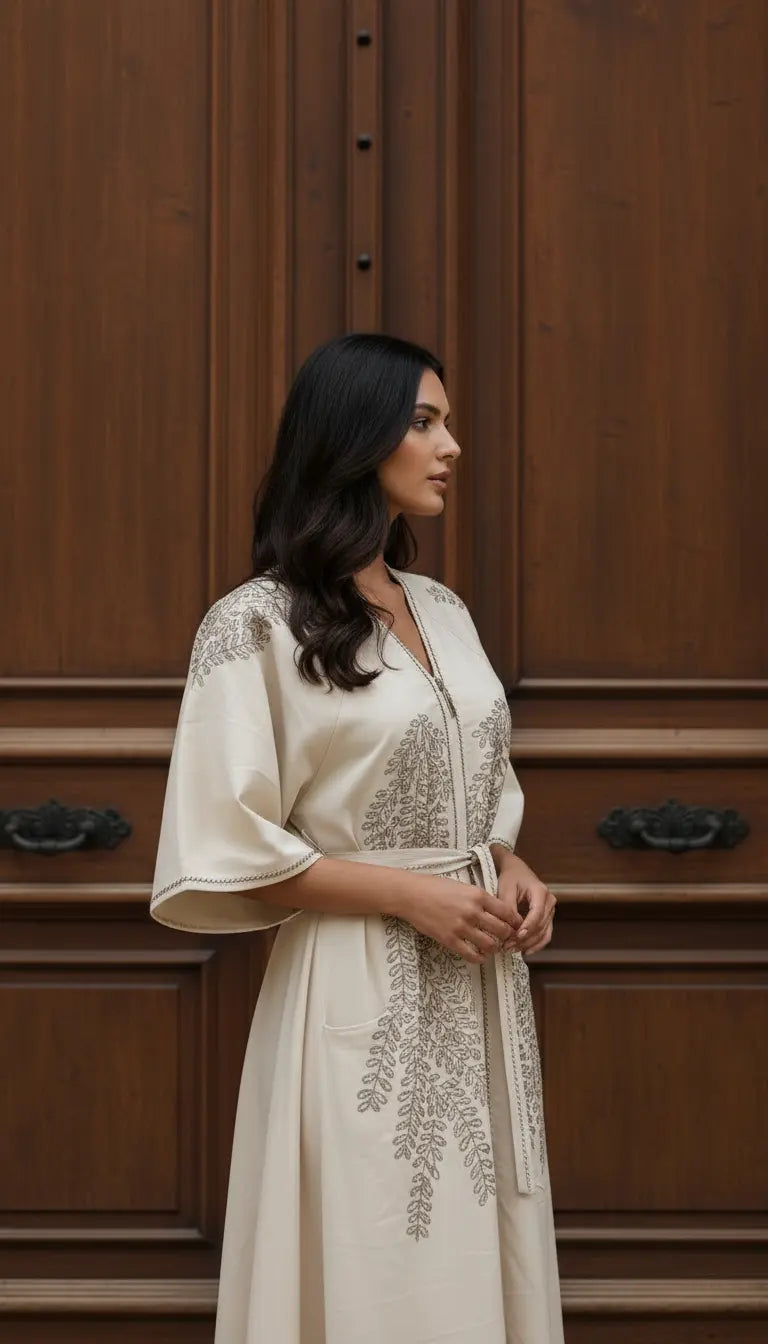 Samira Abaya | Warm Caramel Embroidered Modest Abaya