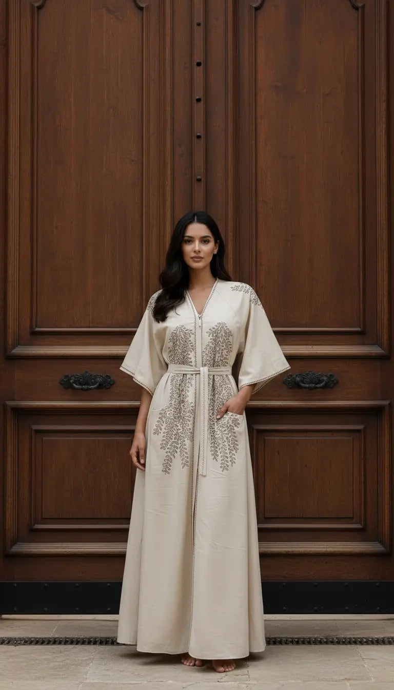 Samira Abaya | Warm Caramel Embroidered Modest Abaya