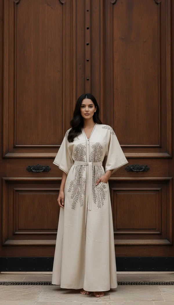Samira Abaya | Warm Caramel Embroidered Modest Abaya