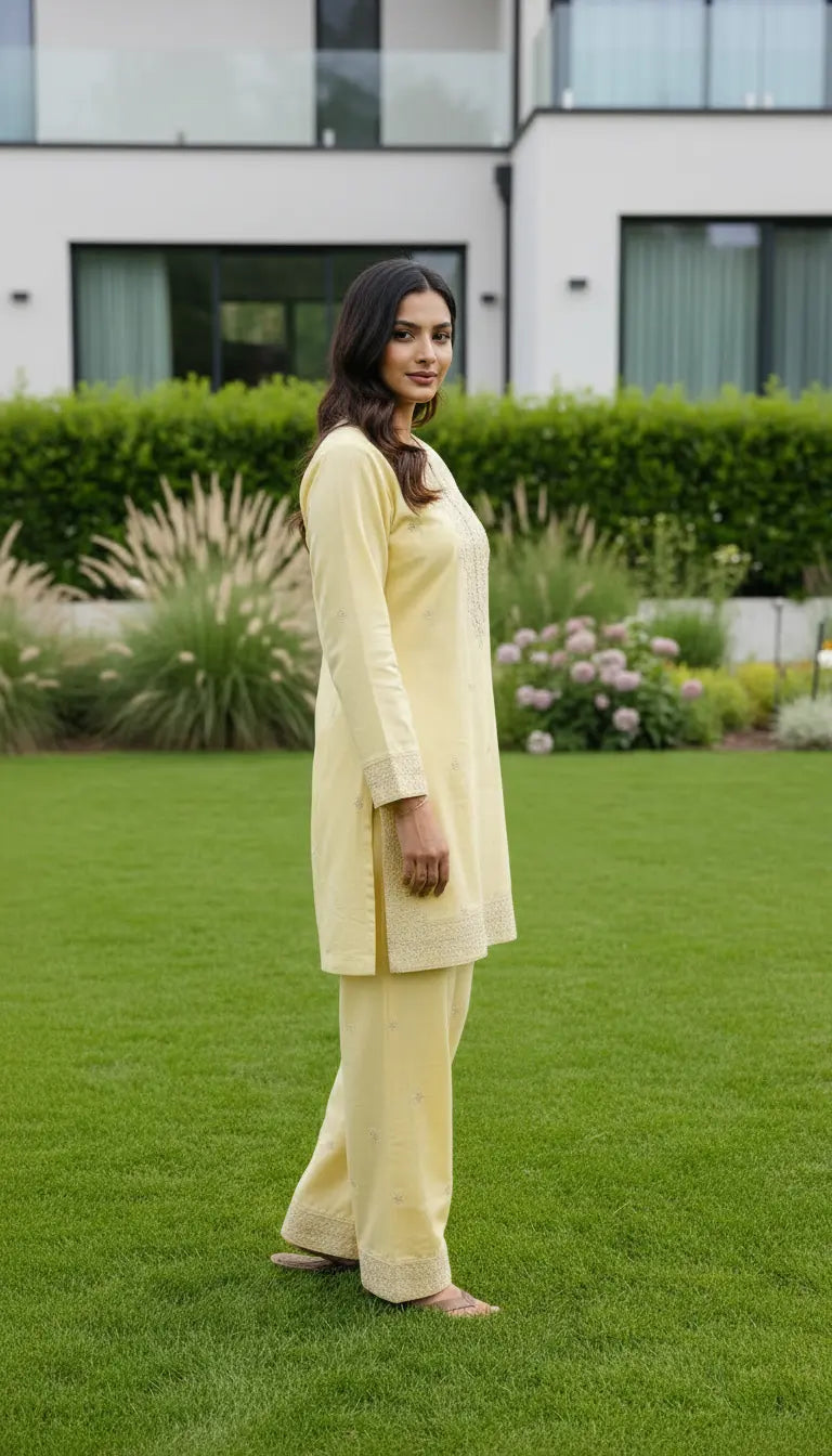 Zeenah Kurta Set | Yellow Embroidered Kurta with Pants