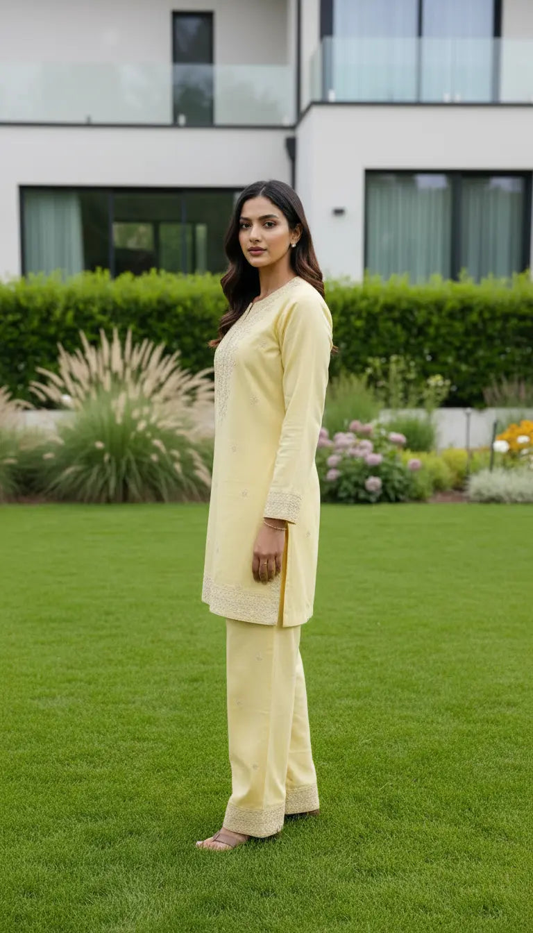 Zeenah Kurta Set | Yellow Embroidered Kurta with Pants