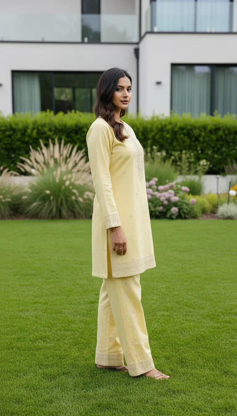Zeenah Kurta Set | Yellow Embroidered Kurta with Pants
