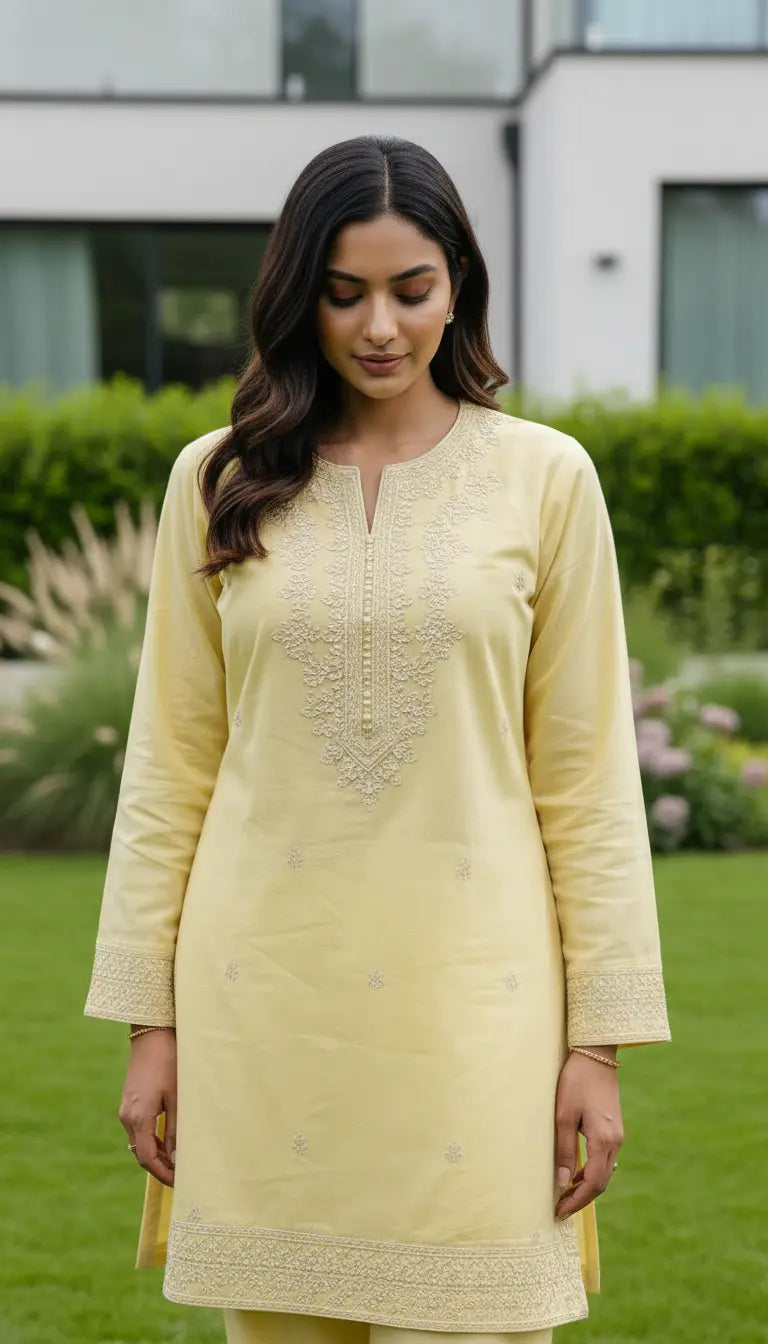 Zeenah Kurta Set | Yellow Embroidered Kurta with Pants