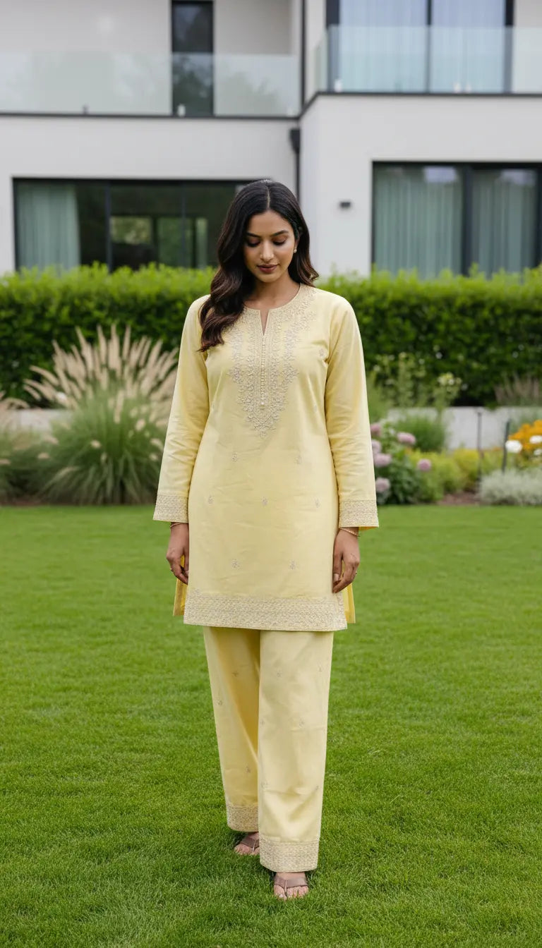 Zeenah Kurta Set | Yellow Embroidered Kurta with Pants